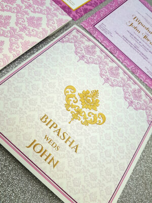 wedding invitation for hindu marriage in bright pink