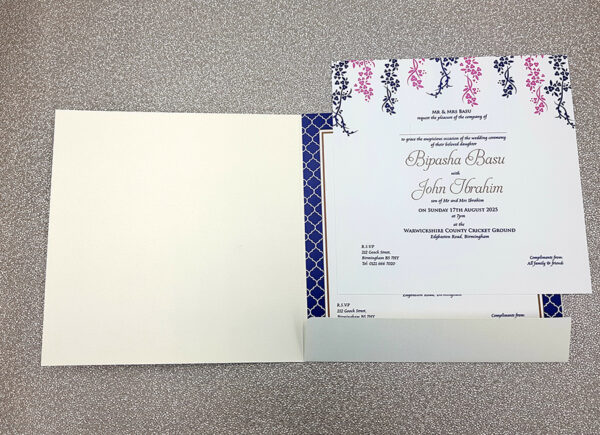 Invitation card Indian wedding in blue and gold