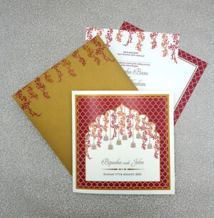 Pakistani Mughal Style wedding cards online in Maroon and Gold