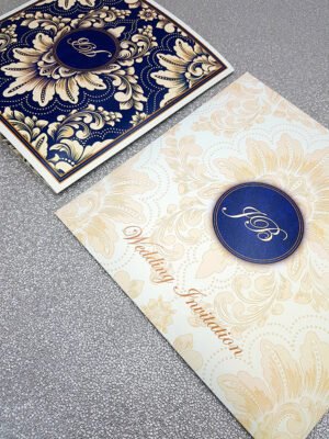Traditional Islamic invitation card design in blue