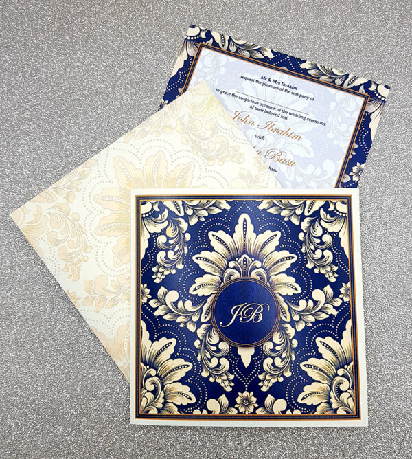 Invitation card Islamic marriage in Blue Damask