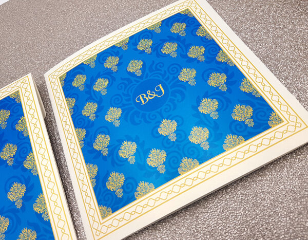 Elegant large blue Asian Indian Pakistani style wedding invitation card