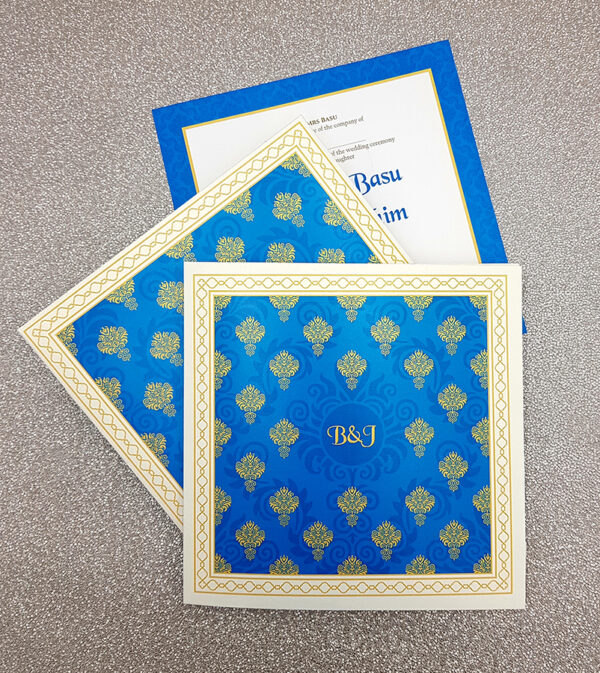 Hindu wedding invitation cards online in Blue pattern
