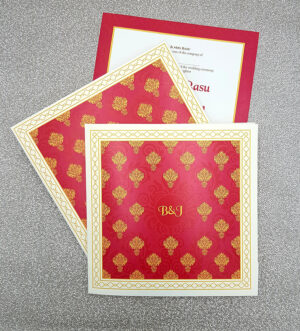 Bright Red square Sikh punjabi wedding invitation card