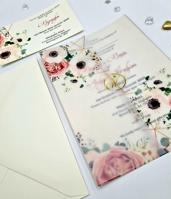 floral print vellum jackets for wedding invitations