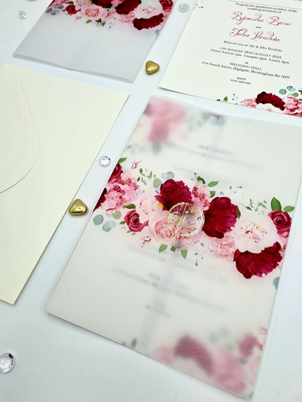 Pink and Red Roses Vellum invitation