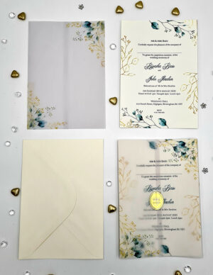 Botanical Greenery floral vellum wedding invitations