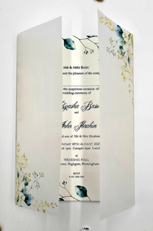 vellum wedding invitation wrap with flower print