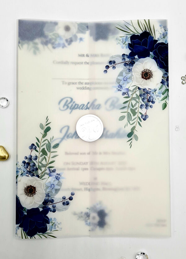 floral invitations with vellum overlay