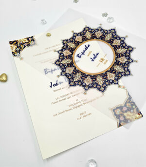 Pakistani wedding invitation with translucent overlay
