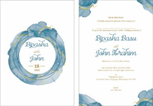 blue and gold liquid marble effect vellum invitation in a5