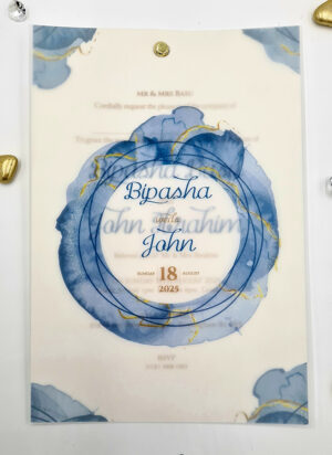 vellum paper wedding invitations diy in blue and gold