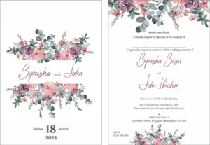 Purple and peach watercolour flowers Vellum invitation