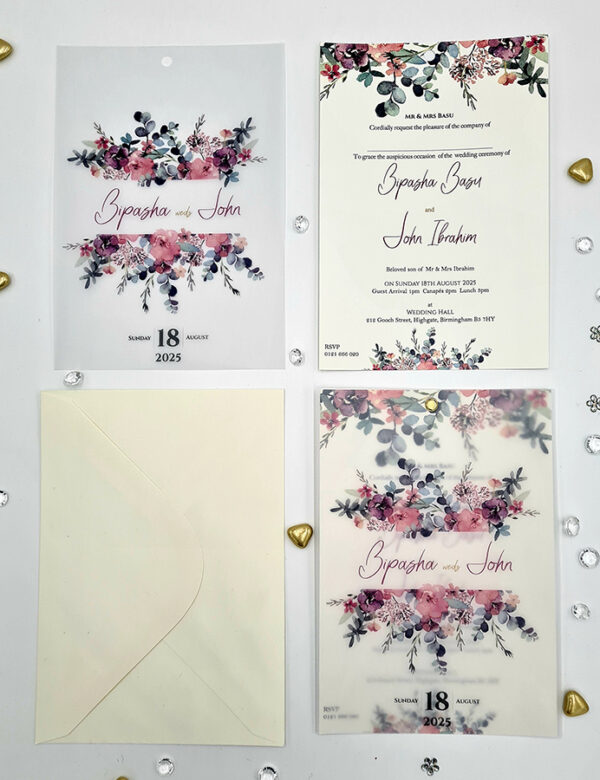 Translucent vellum overlay with watercolour flowers