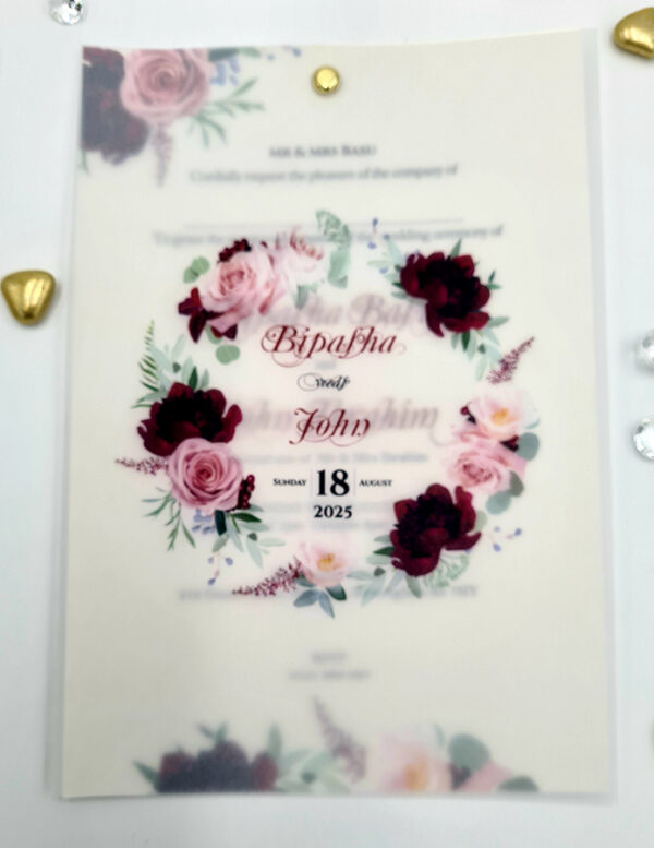 Elegant Deep maroon Floral layered a5 invitation