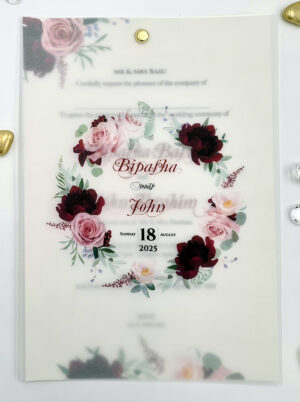 invitations with vellum floral overprint