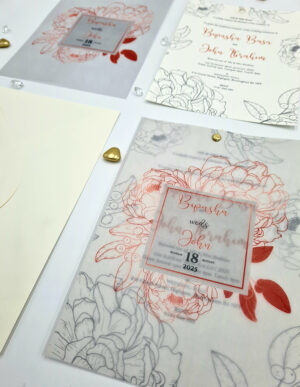 diy wedding invitations with vellum with red floral print