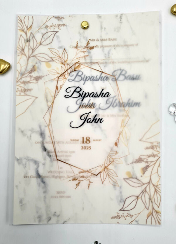 custom vellum printing a5 invitation in gold and grey