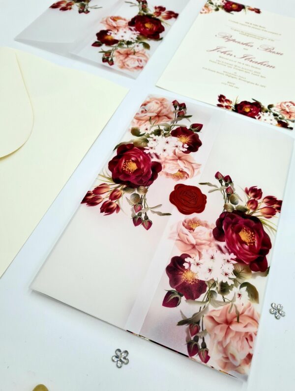 maroon flower invitations on vellum paper
