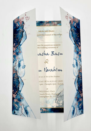 translucent wedding invitations in blue