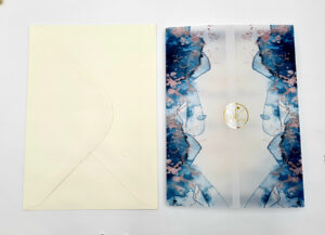 blue marble vellum paper wedding invitations