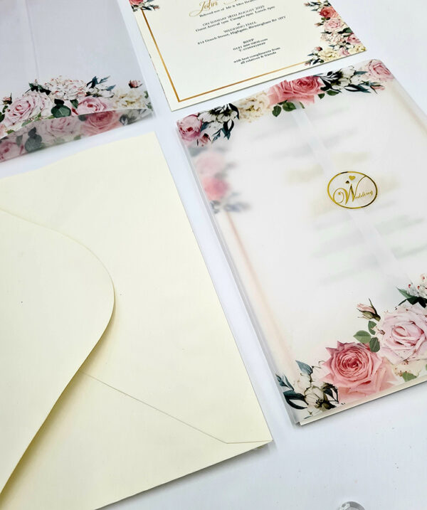 Floral wrap wedding invitation translucent paper