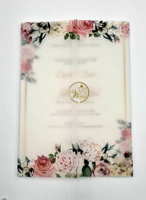 Pink and Peach Roses wedding invitation translucent paper