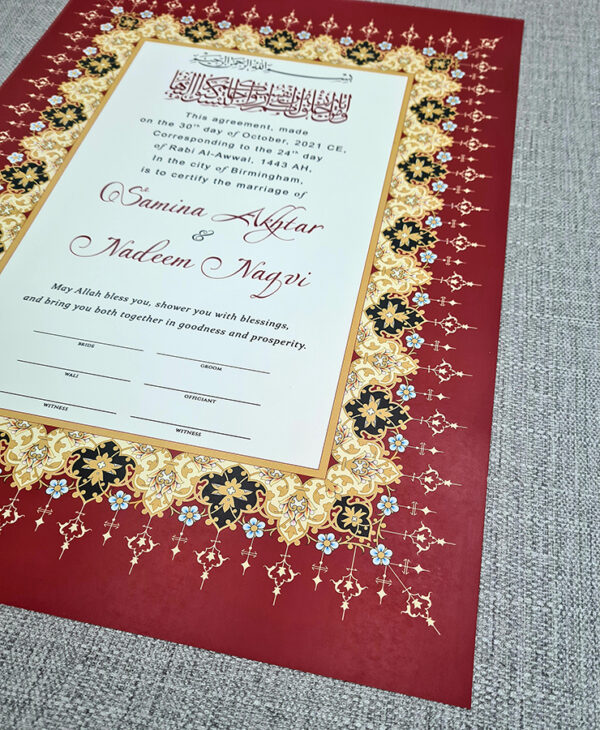 NK 123 Red Personalised Nikah Nama-6780