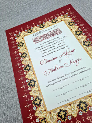 NK 123 Red Personalised Nikah Nama-6781