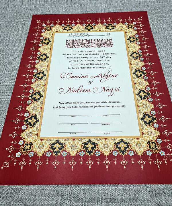 NK 123 Red Personalised Nikah Nama-0