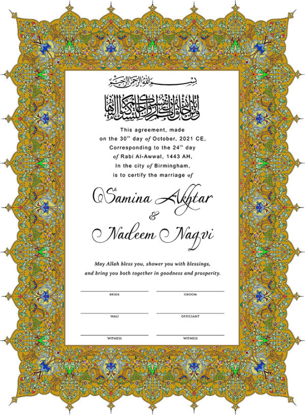 Mustard Design marriage certificate online muslim