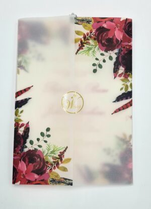 ABC 1098 Burgundy Floral Translucent Vellum Wrap Overlay A5 Invitation-6810