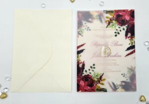 ABC 1098 Burgundy Floral Translucent Vellum Wrap Overlay A5 Invitation-0