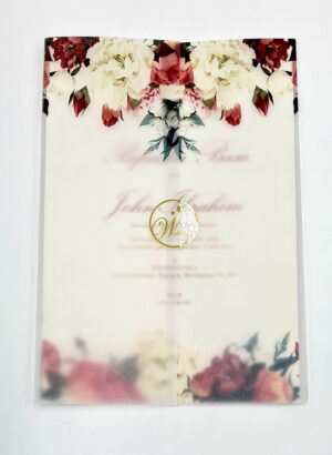 ABC 1099 Blush Pink & maroon Floral Translucent Vellum Wrap Overlay A5 Invitation-0