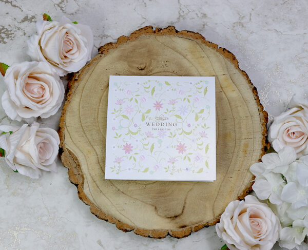 Pink and green Floral vine wall design wedding invitation card 9102 -7581