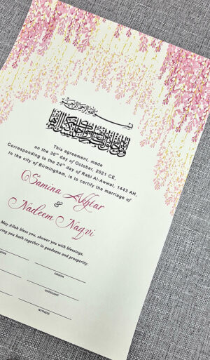 Pink floral marriage registration form for muslim