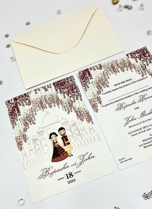 South Asian Couple Caricature wedding invitation cards online