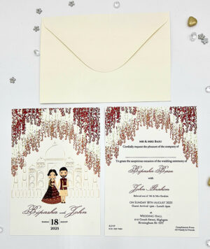 Indian wedding card with caricature photo