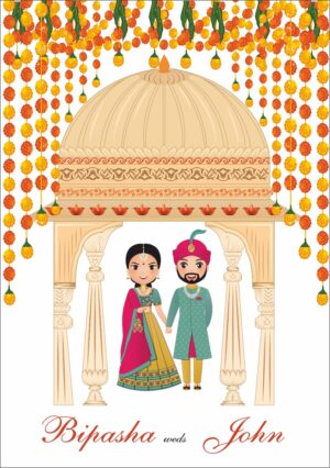 ABC 1073 Desi Asian Indian Pakistani Couple caricature Invitation Double Sided-6905
