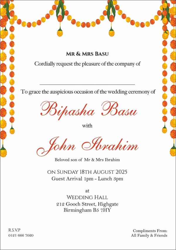ABC 1073 Desi Asian Indian Pakistani Couple caricature Invitation Double Sided-6906