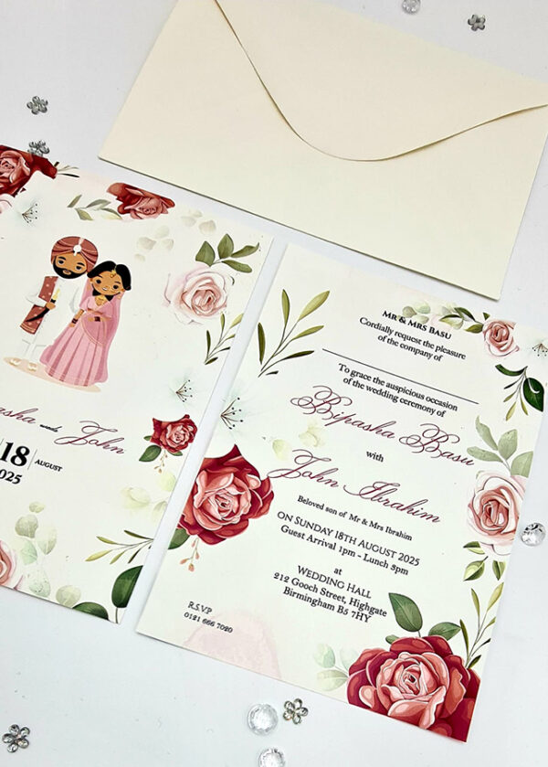 Punjabi Sikh Wedding Invitation card in red and pink
