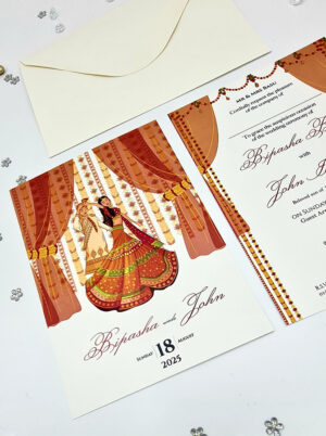 Sikh wedding invitation card in saffron