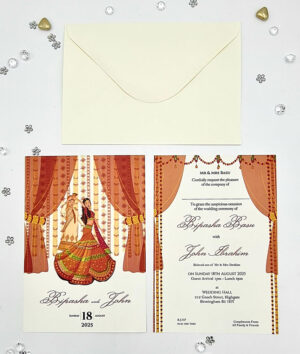 Traditional Punjabi Sikh wedding card in autumn colours
