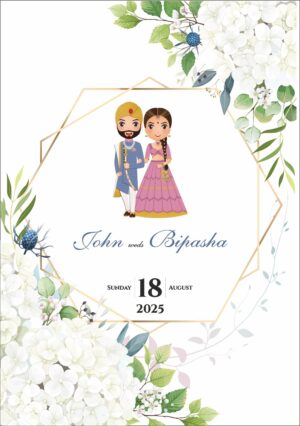 Indian couple emoji engagement invitation in pink and green