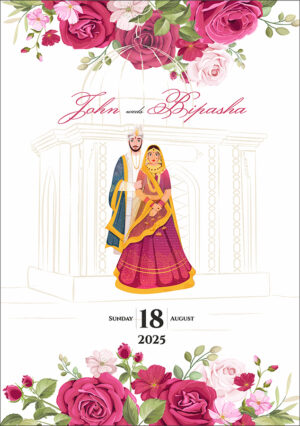 ABC 1078 Desi Asian Indian Pakistani Couple caricature Invitation Double Sided-6952