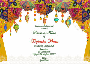 Indian Pakistani mehndi vibrant colours Mehndi invitation