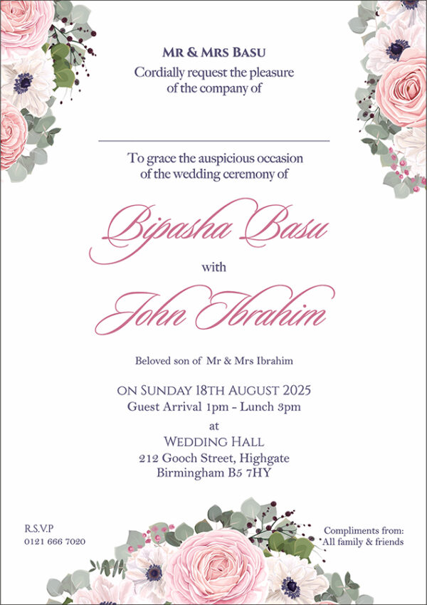 ABC 1080 Floral A5 Double Sided Invitation-7118