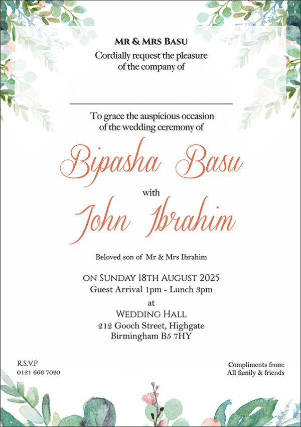 ABC 1132 Floral A5 Double Sided Invitation-7123