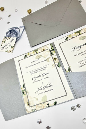 Grey Vintage Floral Pocketfold Invitation ABC 1171-0