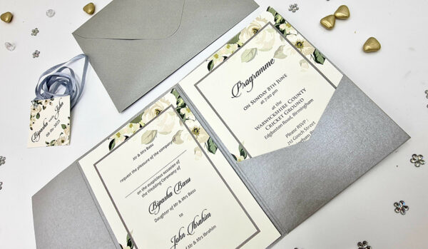 Grey Vintage Floral Pocketfold Invitation ABC 1171-7168